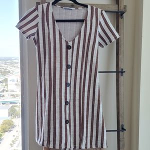 ZARA Cream and Brown Buttoned Dress